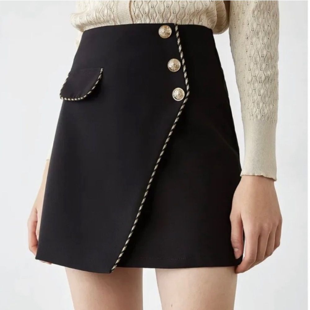 J.ing asymmetrical button front faux wrap mini skirt